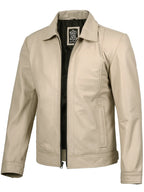 Men's Beige Real Leather Harrington Jacket