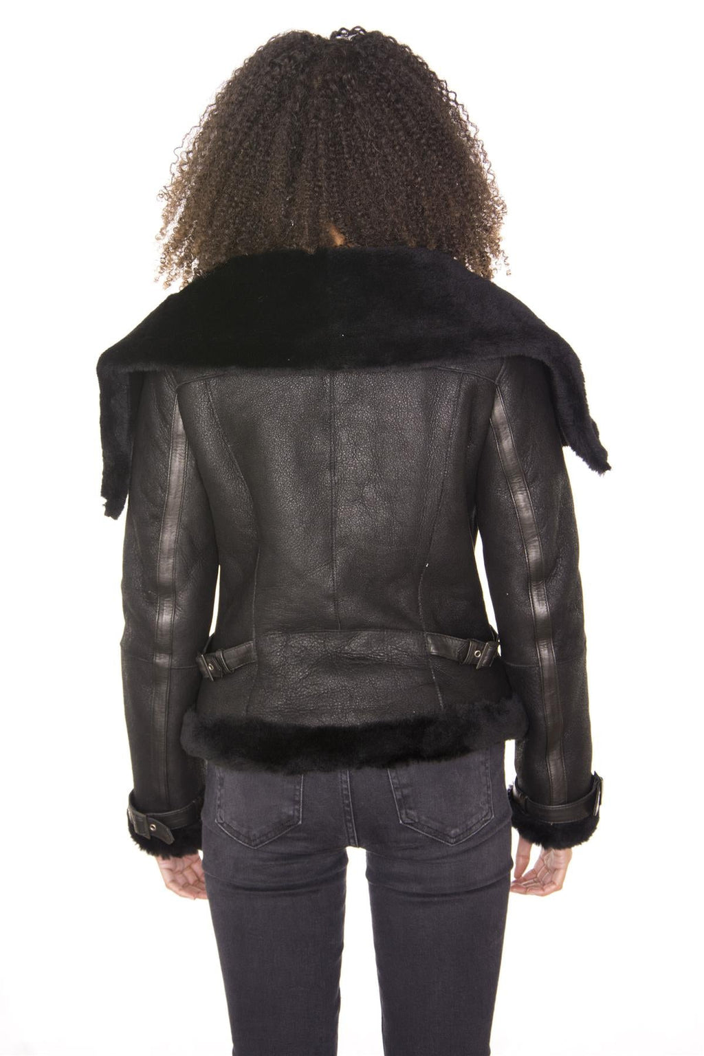Womens Merino Sheepskin Aviator Leather Jacket-Asmara