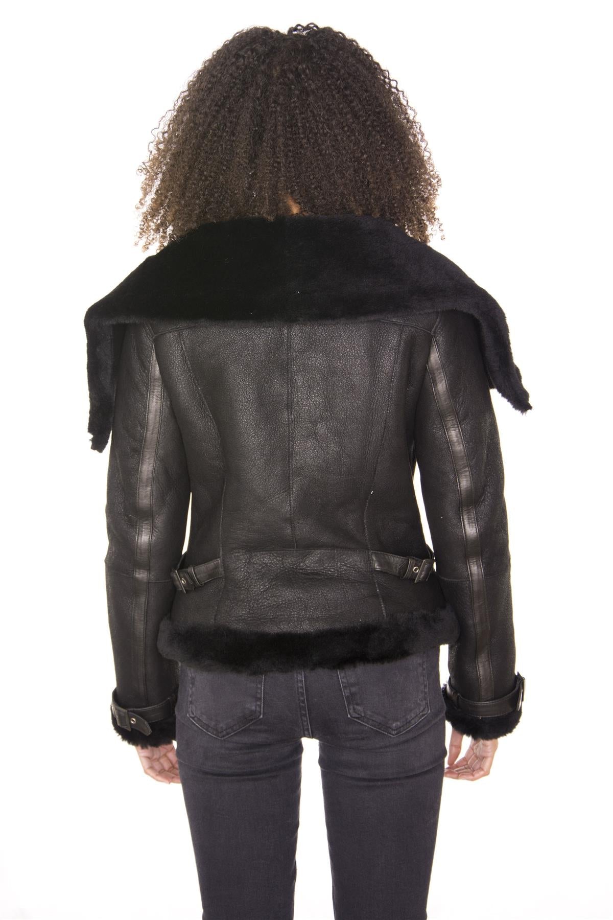Womens Merino Sheepskin Aviator Leather Jacket-Asmara