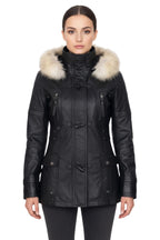 Womens Quilted Leather Parka Jacket-Brussels