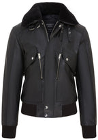 Mens Black Leather Cowhide Aviator Bomber Jacket  - Akhiok