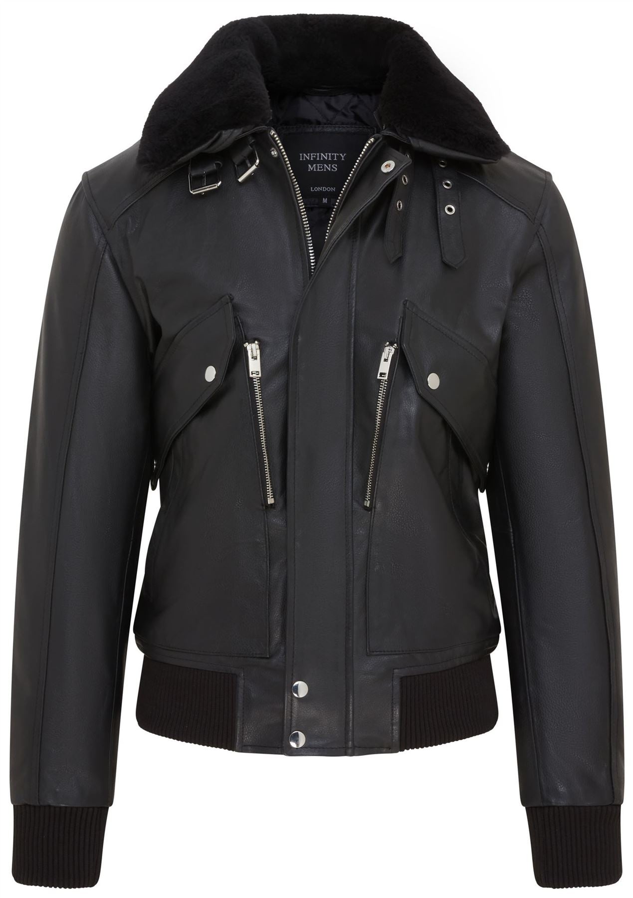Mens Black Leather Cowhide Aviator Bomber Jacket  - Akhiok