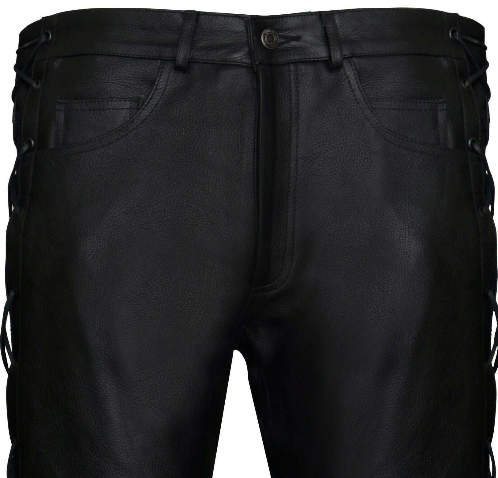 Mens Laced Leather Biker Jeans-Utah