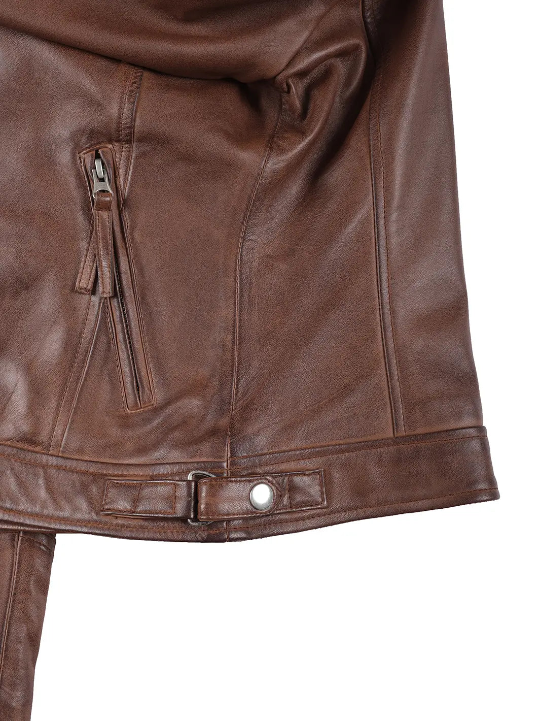 Johnson Women's Cognac Brown Cafe Racer Style Leather Jacket