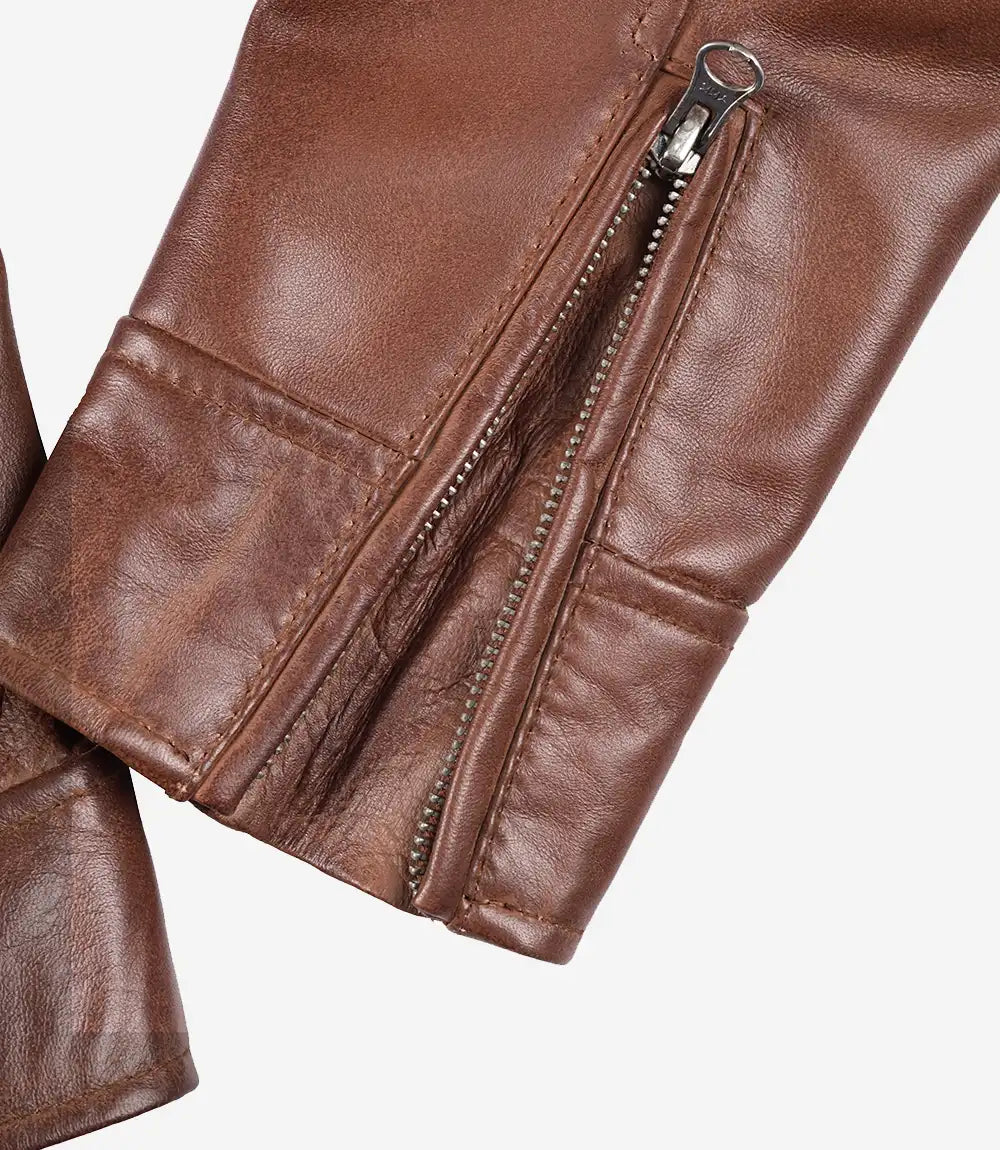 Dodge Womens Cognac Brown Biker Style Leather Jacket
