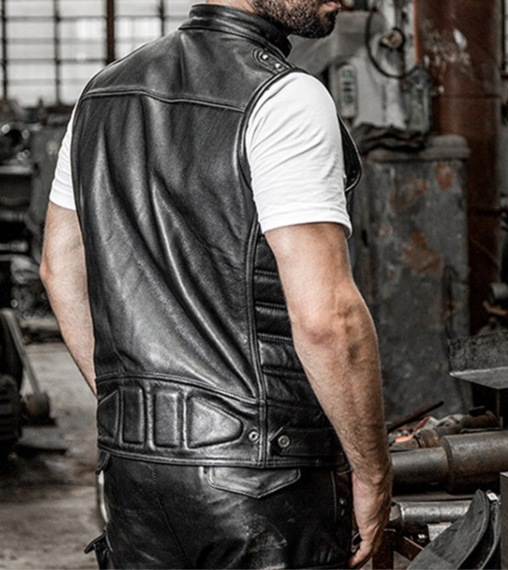 Sullivan Black Leather Biker Vest