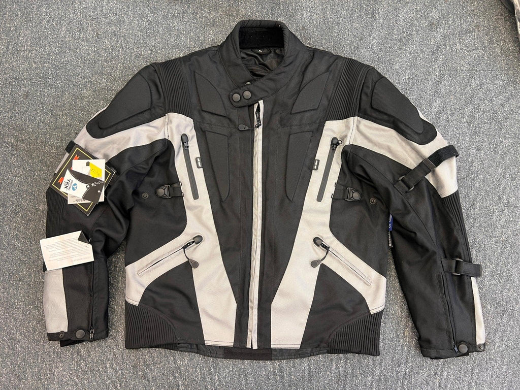Black and Silver Textile Motorcycle Biker Jacket XL