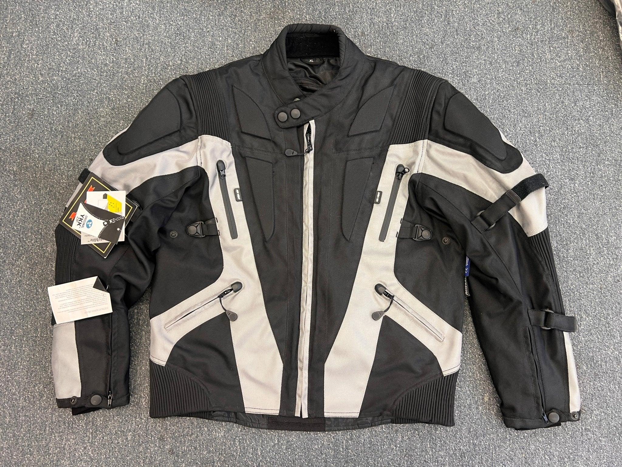 Black and Silver Textile Motorcycle Biker Jacket XL