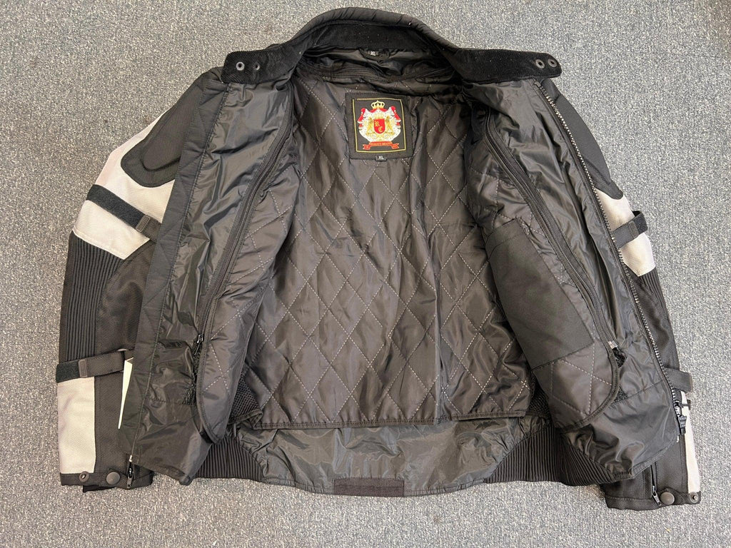Black and Silver Textile Motorcycle Biker Jacket XL