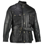 Black Benjamin Button Long Biker Leather Jacket Motorcycle