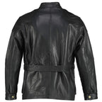 Black Benjamin Button Long Biker Leather Jacket Motorcycle