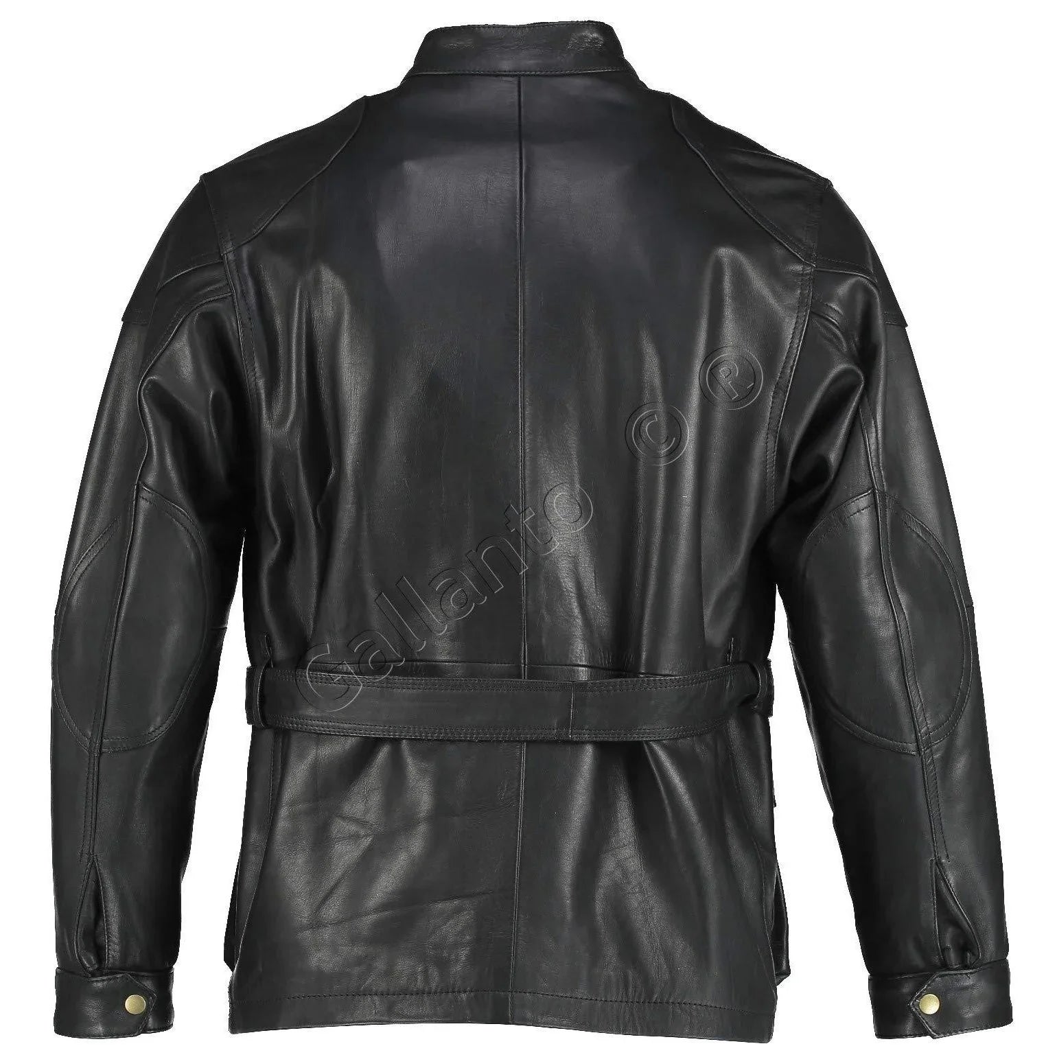 Black Benjamin Button Long Biker Leather Jacket Motorcycle