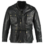 Black Benjamin Button Long Biker Leather Jacket Motorcycle