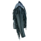 Black Biker Fringe Leather Jacket - Tassle Concho Premium Motorcycle