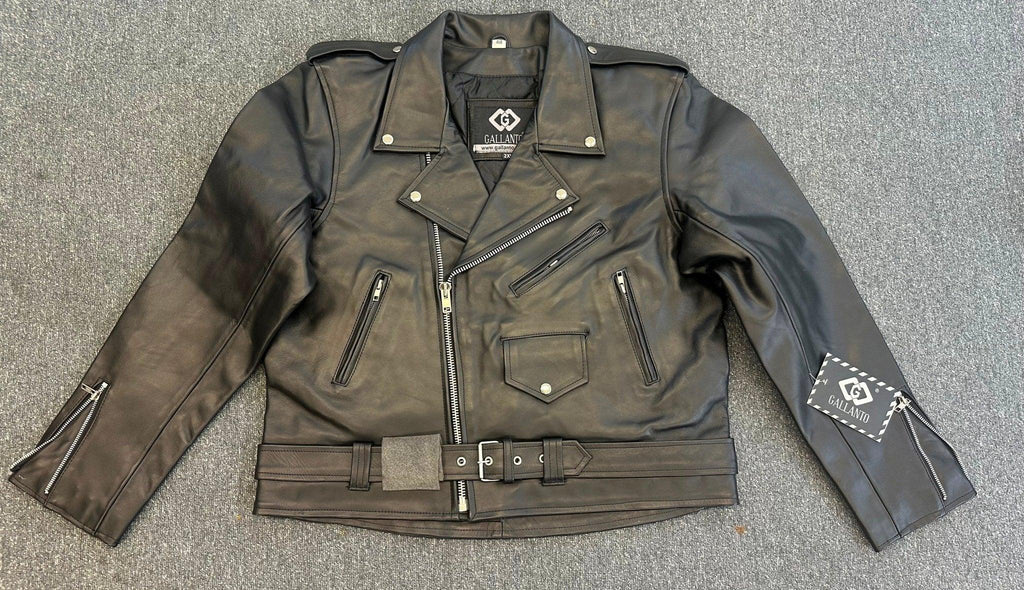Black Brando Leather Jacket Plain Cowhide 2XL