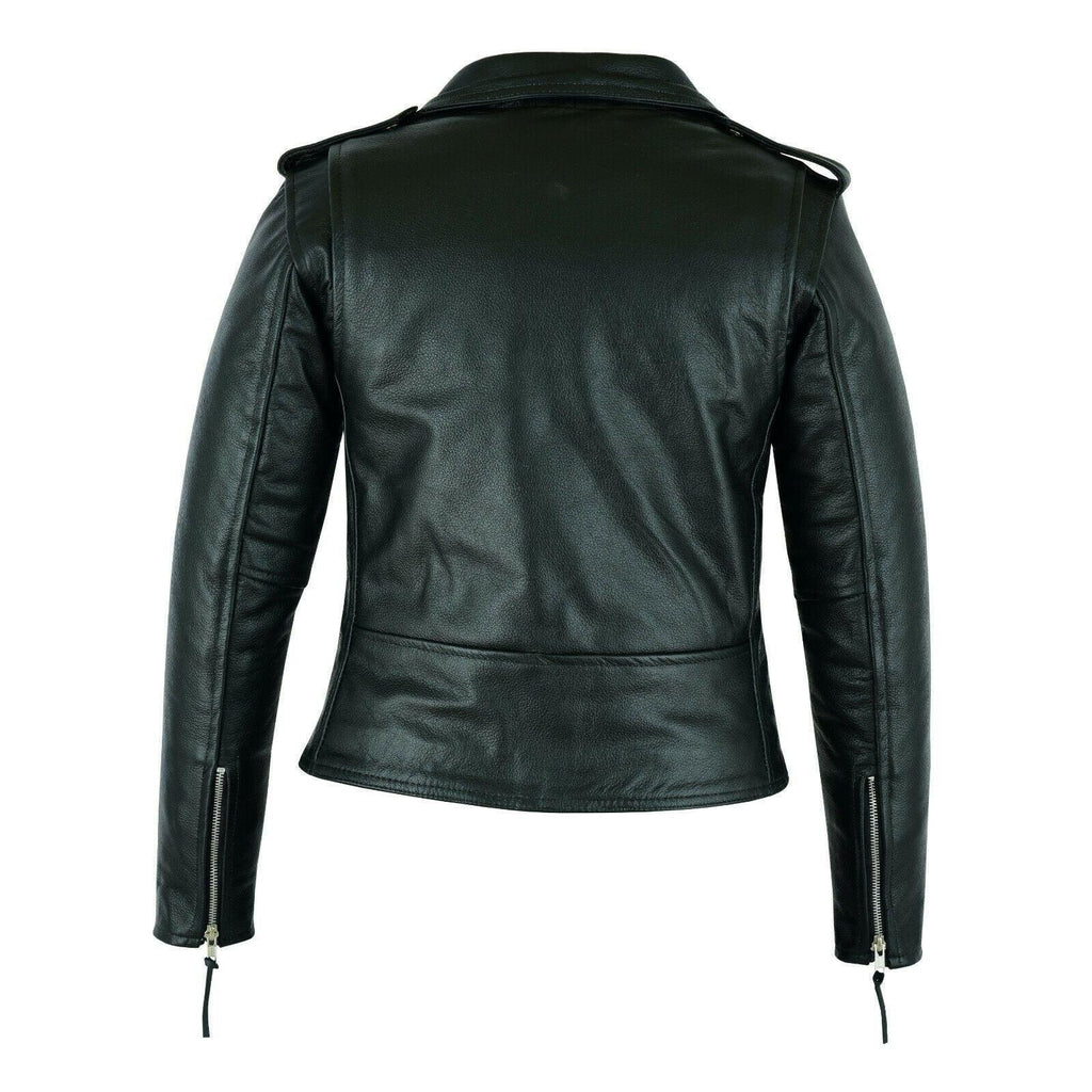Black Classic Womens Brando Motorcycle Leather Jacket Ladies Biker Cowhide