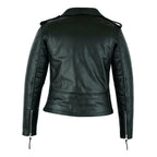 Black Classic Womens Brando Motorcycle Leather Jacket Ladies Biker Cowhide