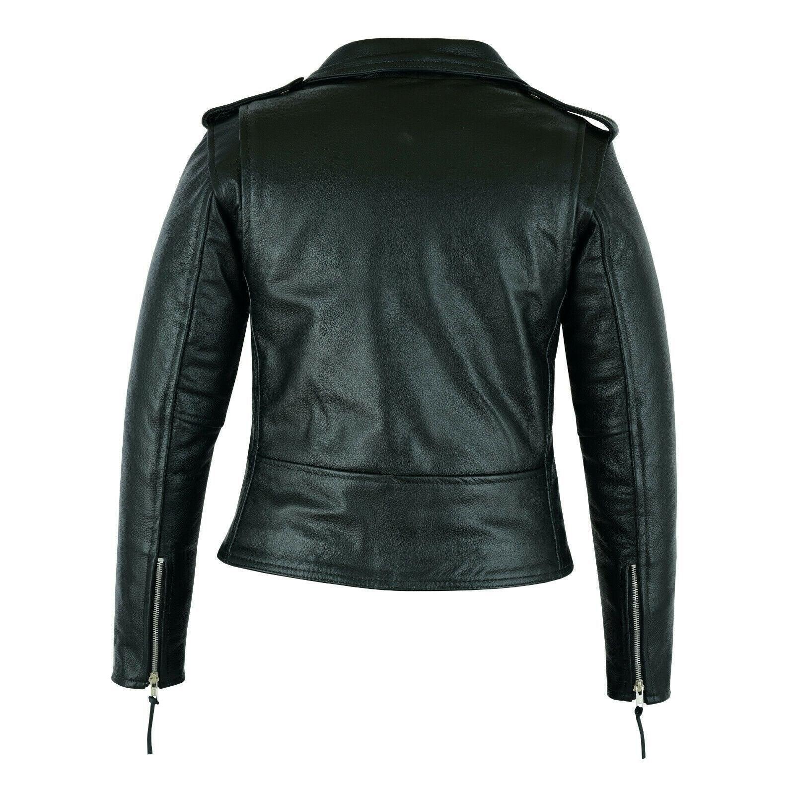 Black Classic Womens Brando Motorcycle Leather Jacket Ladies Biker Cowhide