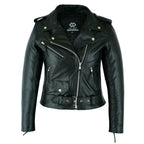 Black Classic Womens Brando Motorcycle Leather Jacket Ladies Biker Cowhide