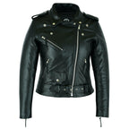 Black Classic Womens Brando Motorcycle Leather Jacket Ladies Biker Cowhide