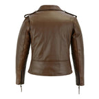 Black Classic Womens Brando Motorcycle Leather Jacket Ladies Biker Cowhide
