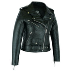 Black Classic Womens Brando Motorcycle Leather Jacket Ladies Biker Cowhide