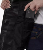 Womens Black Leather Blazer with Three Button
