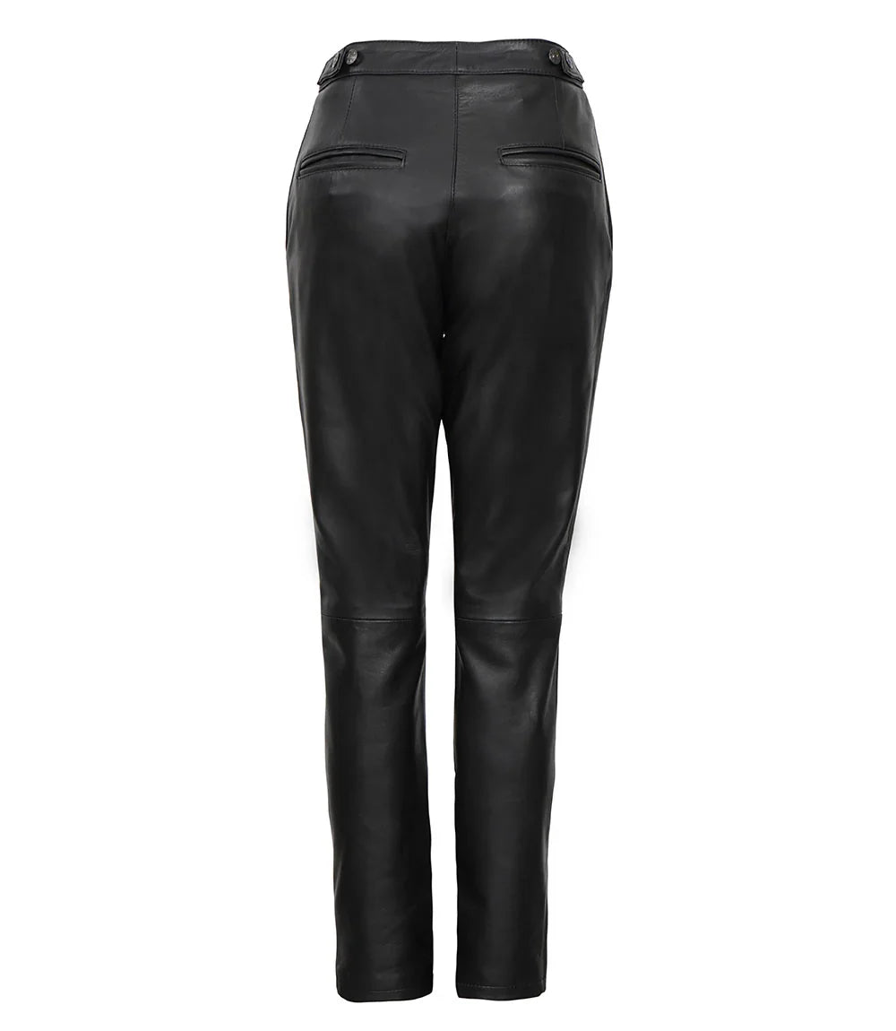 Women's Black Fitted Leather Pants - Straight Leg Style