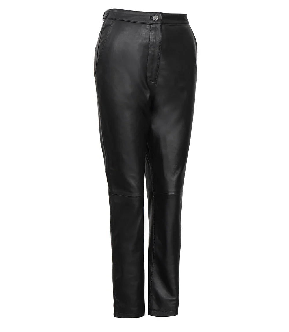 Women's Black Fitted Leather Pants - Straight Leg Style