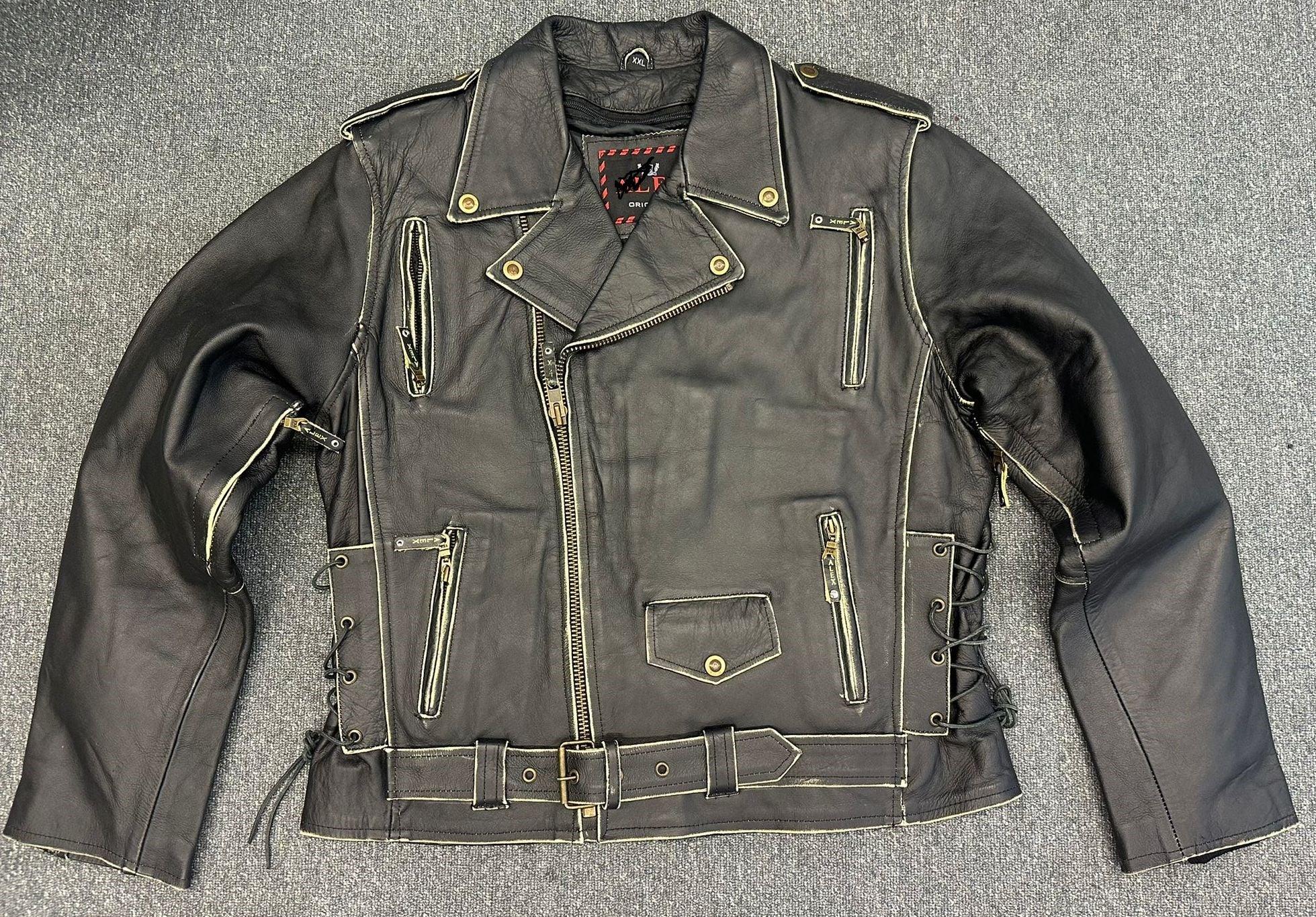 Black Twin Engine Biker Leather Jacket