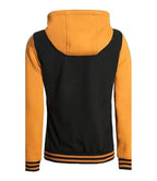 Women's Black and Yellow Varsity Letterman Jacket with Hood