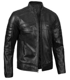 Austin Mens Tall Black Cafe Racer Leather Jacket