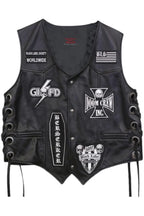 Men's Black Label Society Biker Leather Vest With Iconic Skull Logo & BLS Patches