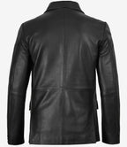 Men's Notch Lapel Two Button Black Leather Blazer Jacket