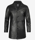 Tall Mens Black 3/4 Length Leather Car Coat