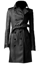 Elisha Double-Breasted Black leather Trench Coat