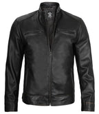 Dodge Tall Men's Black Cafe Racer Style Leather Jacket