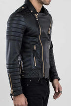 Ezra Black Quilted Leather Biker Jacket