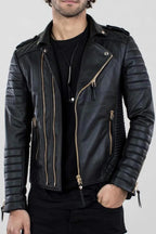Ezra Black Quilted Leather Biker Jacket