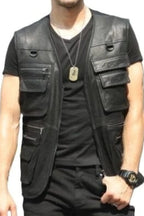 Jeremy Safari Black Leather Vest