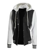 Women's Black and White Varsity Letterman Jacket with Hood
