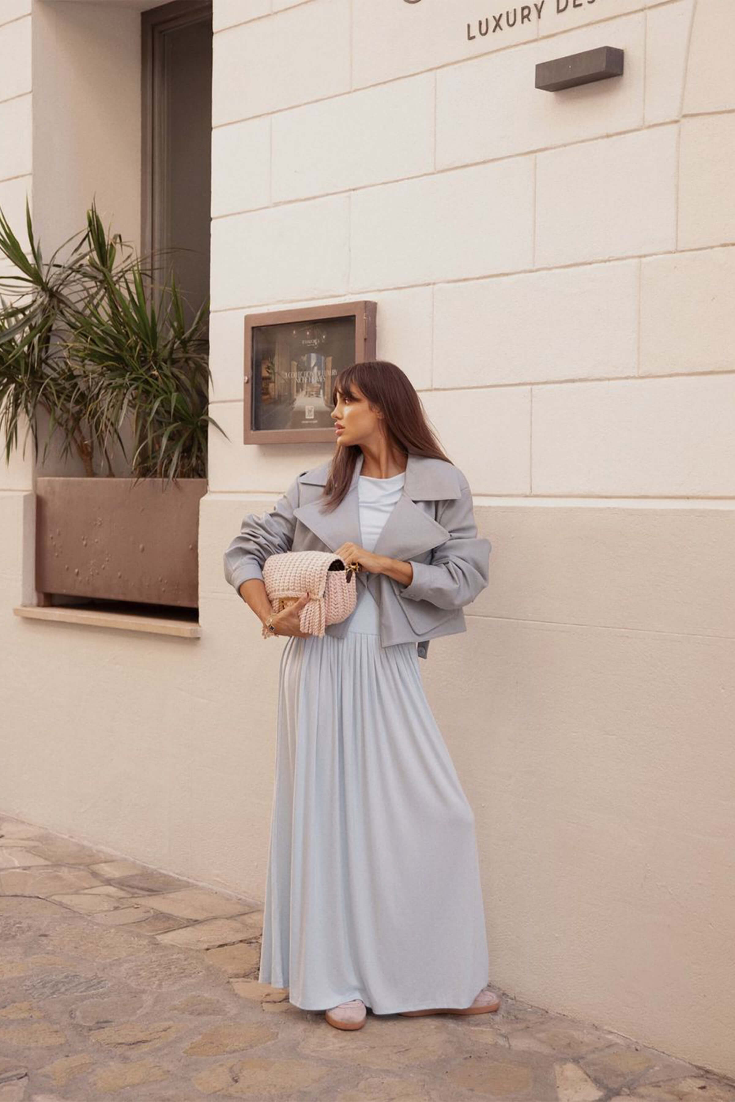 Cropped Blouson: Celestial Blue Leather Jacket