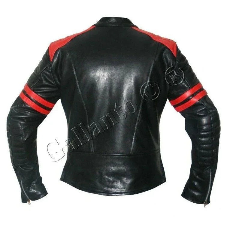 Brad Pitt Black and Red Fight Club Cowhide Leather Jacket