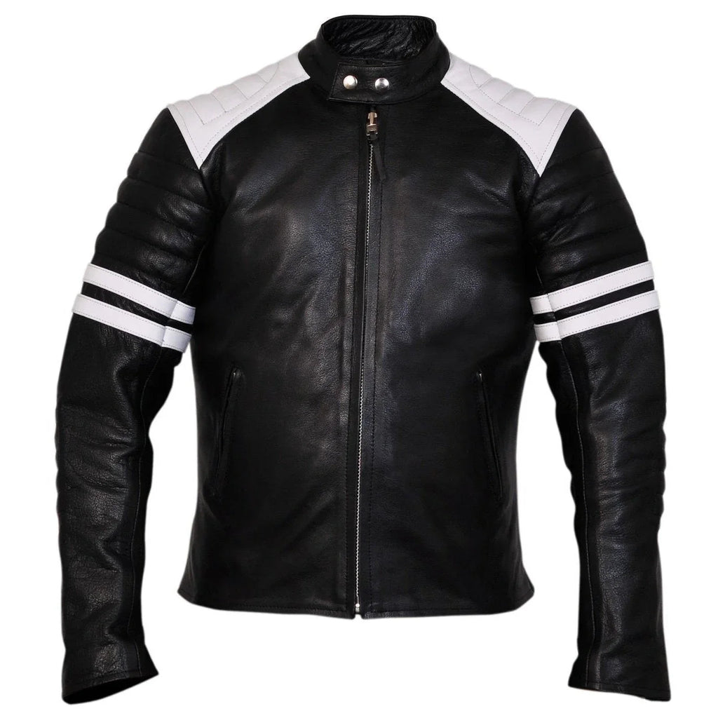 Brad Pitt Black and White Fight Club Cowhide Leather Jacket