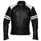 Brad Pitt Black and White Fight Club Cowhide Leather Jacket