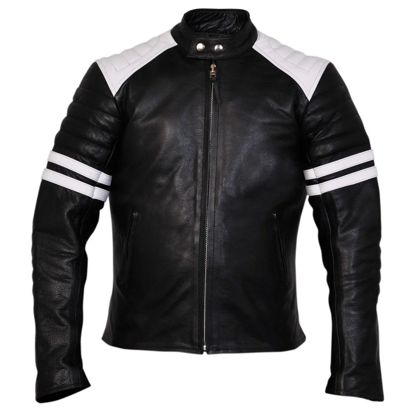 Brad Pitt Black and White Fight Club Cowhide Leather Jacket