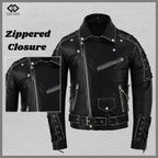 Brando Style Antique Rub Off Lace Leather Jacket - Classic Black Cowhide Biker Jacket