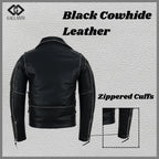Brando Style Antique Rub Off Lace Leather Jacket - Classic Black Cowhide Biker Jacket