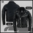 Brando Style Antique Rub Off Lace Leather Jacket - Classic Black Cowhide Biker Jacket