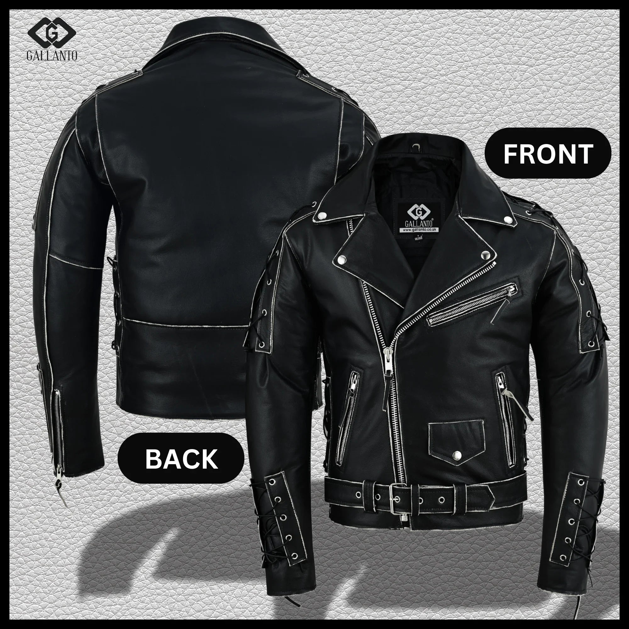 Brando Style Antique Rub Off Lace Leather Jacket - Classic Black Cowhide Biker Jacket